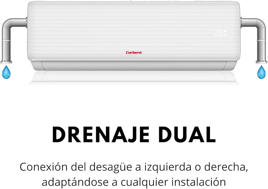 Drenaje dual para una instalación más flexible El drenaje dual permite evacuar el agua por ambos lados, facilitando la instalación según las características de la estancia. Esta solución permite adaptar mejor el montaje y simplificar el trabajo del instalador.  Es una característica práctica tanto en nuevas instalaciones como en sustituciones, ya que ofrece mayor flexibilidad para colocar el equipo en diferentes ubicaciones.
